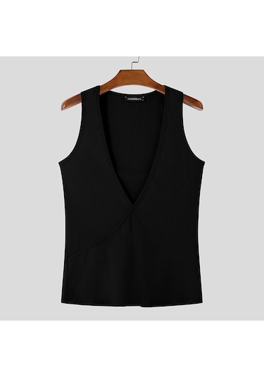 Incerun Erkek V Yaka Tank Top Rahat Sokak Şıklığı 2025black Black