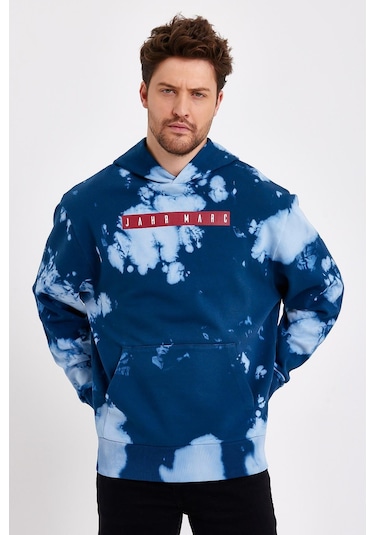 Jahr Marc Oversize Mavi Batik Yıkamalı Sweatshirt Mavi