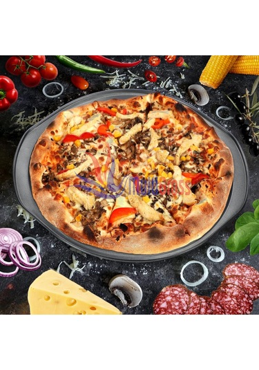 Kulplu Delikli Pizza Tepsisi Lahmacun Pide Tepsisi 31 Cm Gri