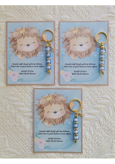 24 Adet Özel Tasarım Aslan Ve Mavi Anahtarlık Hastane Yeni Doğan 40 Mevlidi Dağıtmalık Hediyelik