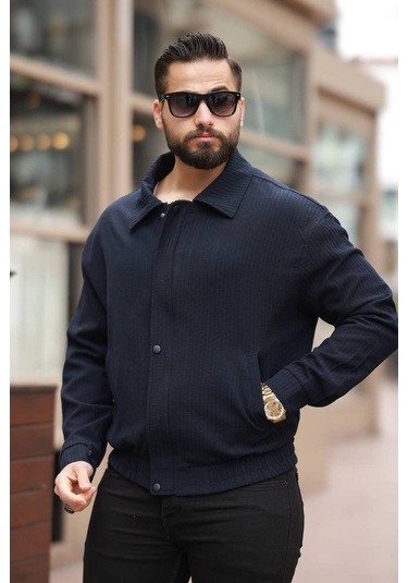 Unisex Yeni Sezon Kapitone Dolgulu Oversize Vintage Lacivert Çzgl