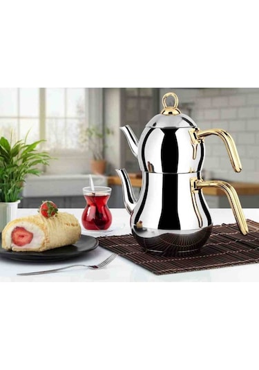 Lines Şahmeran Mini Boy Altın Kulp Çelik Çaydanlık