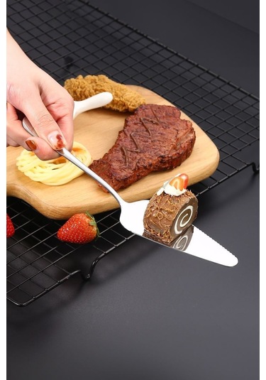 1010 Paslanmaz Çelik Silver Gri Pasta Spatula Seti Sunum Cin748by