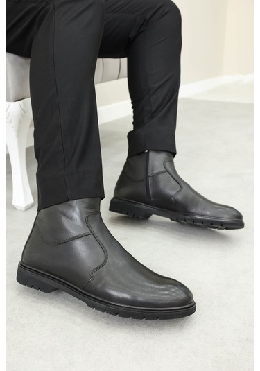 Hakiki Deri Kürklü Erkek Klasik Bot 711kma213 Siyah