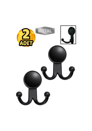 Metal Boncuk Askı Siyah Duvar Tipi 2 Li Siyah
