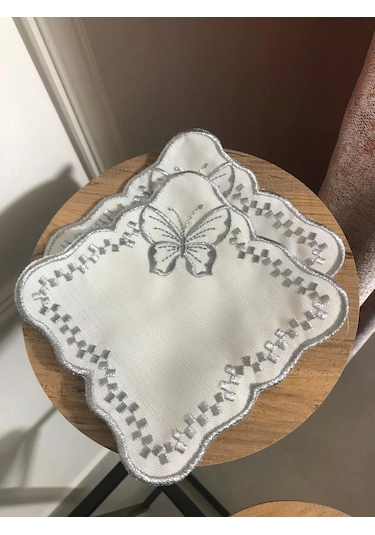 Nivemeshome Kelebek Gümüş Kare 6 Adet Keten Kokteyl Peçetesi Kahve Yanı Sunumluk Gümüş