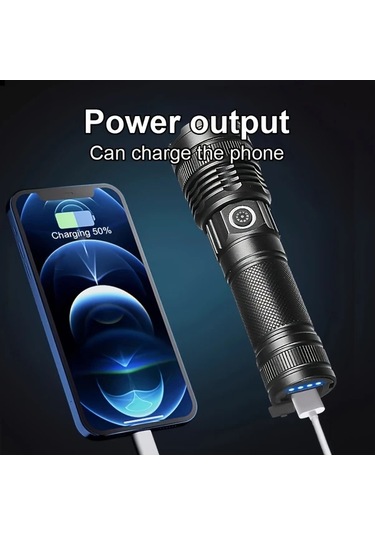 Brightnova Black Ultra Parlak 30w Led Taktik Fener Usb Sarjli Aluminyum Alasim Uzun Menzil Zum Yuksek Kapasiteli Li Ion Pil 400 Lumen Dahili Altın