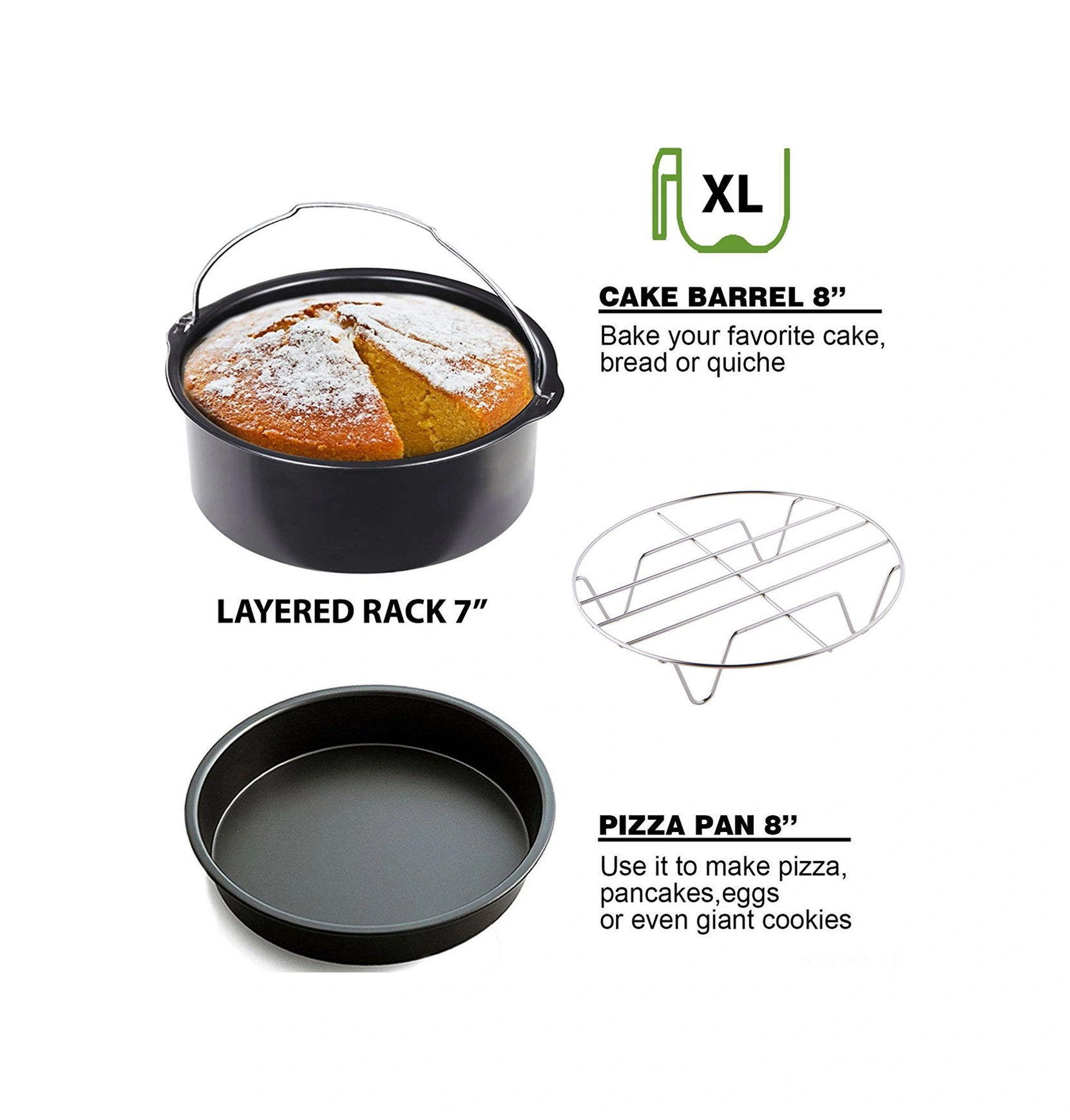 Kangvka Hava Fritözü Aksesuar Seti - 7 İnç Fritöz Sepeti Ve Pizza Taşı İle Çeşitli Yemekler Pişirin