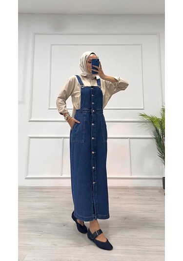 Biçomi Etekli Salopet Enzim Süper Taş Yıkama Koyu Mavi D2521