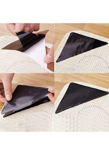 Hombey Su Geçirmez Halı Kayma Engeli, Üçgen Sabitleyici, Tekrarlı Kullanım, Silikon Malzeme, 4 Adet Ana + 4 Adet Yardımcı Sticker Diğer