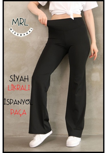 Kadın Siyah Yüksek Bel Toparlayıcı Tayt Pantolon Ispanyol Paça Likralı Esnek Dalgıç Kumaş 1040 SiYAH