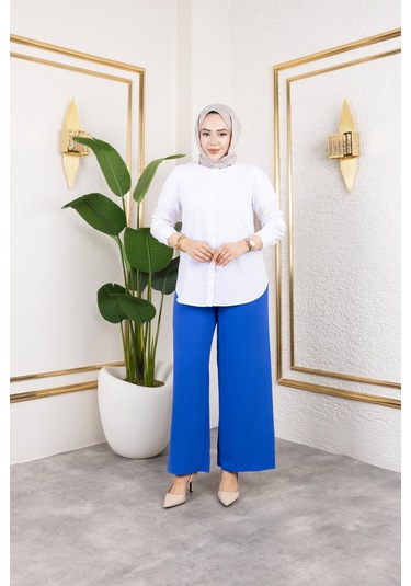 Beli Lastikli Salaş Ayrobin Pantolon - Mavi / A0103 Mavi