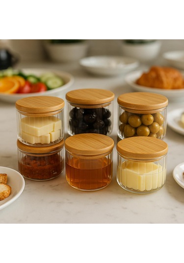 400 Cc Çizgili Bambu Kapaklı Kahvaltılık 90 X 70-400 Ml Beyaz