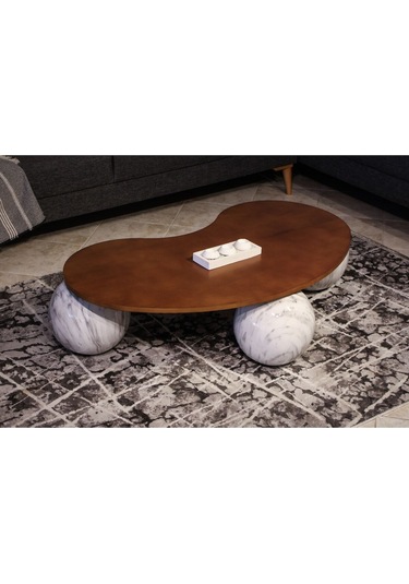 Top Sehpa & Küre Ceviz Mdf Orta Sehpa - Beyaz Traverten Desen