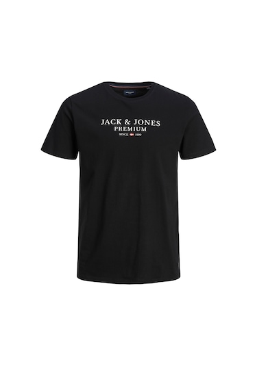 Jack & Jones Erkek Bisiklet Yaka Logo Baskili Tisört - Bluarchie 12217167 Black Sarı