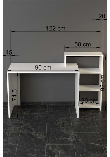 Moonlife Ahsen Kitaplıklı Çalışma Masası Beyaz Siyah Beyaz