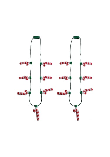 Dofolink Noel Işıklı Kolye - Şeker Asa Desenli 7 Led'li Parıldayan Dekoratif Aksesuar 2 Adet - Su Geçirmez, Işık Seviyesi Ayarlanabilir