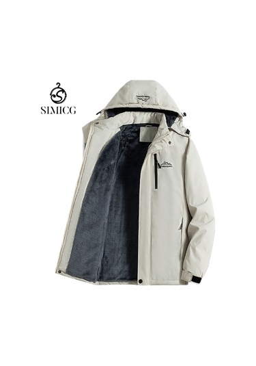 Sonbahar Ve Kış Kalınlaştırılmış Sıcak Rüzgar Geçirmez Pamuklu Erkek Ceket Beyaz