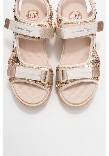 Arthur Bej -altın Payet Bantlı Kalın Taban Kadın Spor Sandalet Bej - Altın