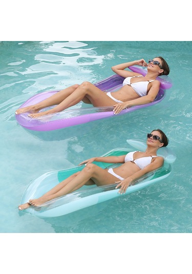 Youtek Yumuşak Gradient Yeşil Su Yatakçısı - Kol Dayaklı, Ağ Çantılı, Katlanabilir Havlu Yatağı - 160x90cm Havalandırılabilir Yüzme Sandalyesi