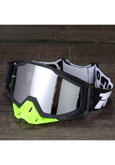 Maiyame Motorcycle Güneş Gözlüğü - Rüzgar, Toz Ve Uv Koruyucu - Erkek/kadın - Esnek Ayarlanabilir Kaymaz Kordon - Siyah+yeşil Gümüş Lens