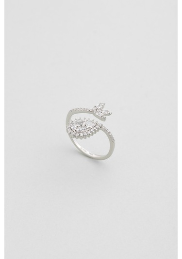 Zambak Işıltısı 18 Ayar Beyaz Altın Kaplama Gümüş Yüzük Beyaz