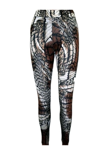 Besttrend Kadın Viscon Likralı Leopar Desen Yanı Deri Tayt (082)