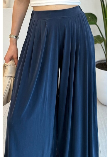 Feela Moda Premium Modal Kumaş Pileli Şalvar Kadın Pantolon 2012 Lacivert