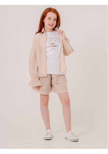 Kız Çocuk Fisto Gömlek T-shirt İkili Takım 1804 Bej