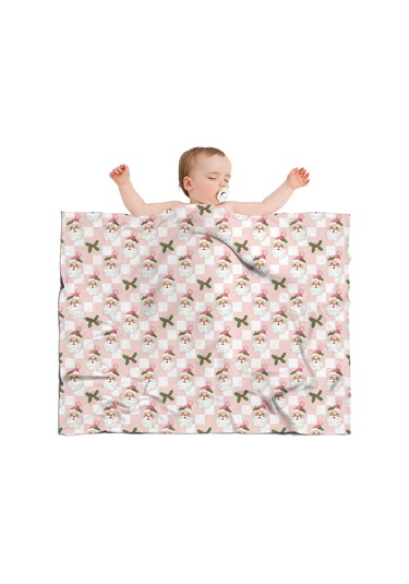 Noel Desenli Bebek Battaniyesi 40x30 İnç, Polar, Yumuşak, Hafif Ve Kalın Noel Baba Noel Kızılcık