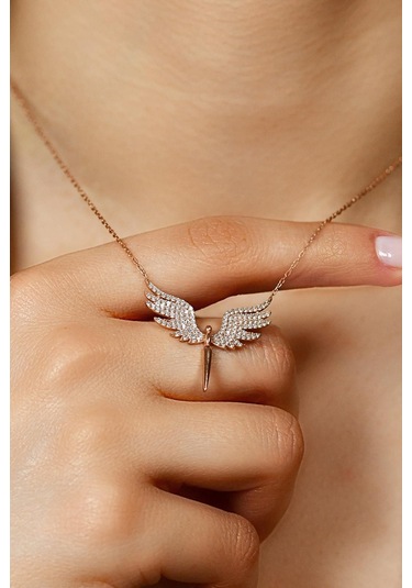 Erdobia Zirkon Taşlı Rose Mikail Kanadı Gümüş Kolye