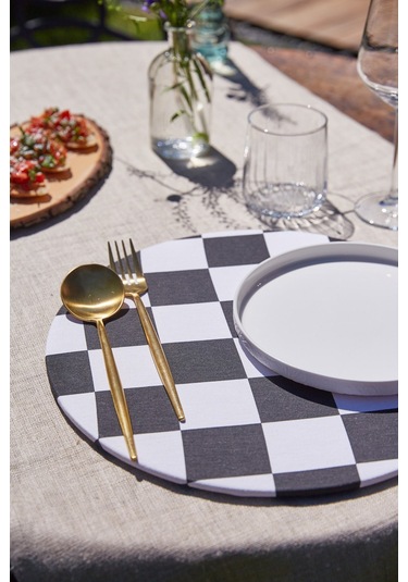 6'lı White & Black Duck Keten Supla Amerikan Servis Beyaz - Siyah