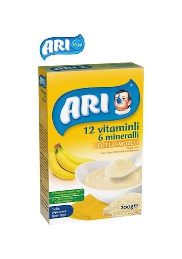 Arı Mama Pirinç Unu 200Gr Sütlü-Muzlu 12 Vitminli 6 Minarelli (6