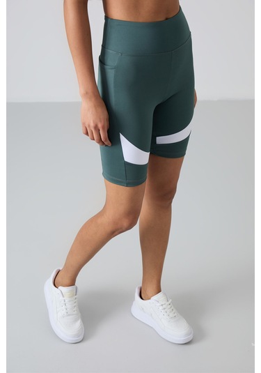 Tommy Life Orman Yeşili Polyester Esnek Standart Fit Performans Kadın Biker Tayt - 91012 Yeşil