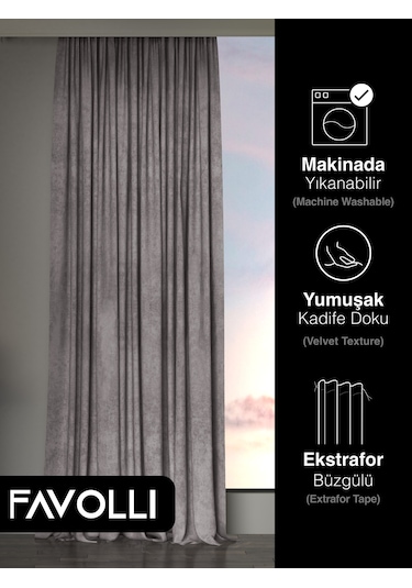 Kadife Dokulu Gümüş Grisi Ada Fon Perde Ekstrafor Büzgülü Dream Series Gümüş Gri Gri - Gümüş