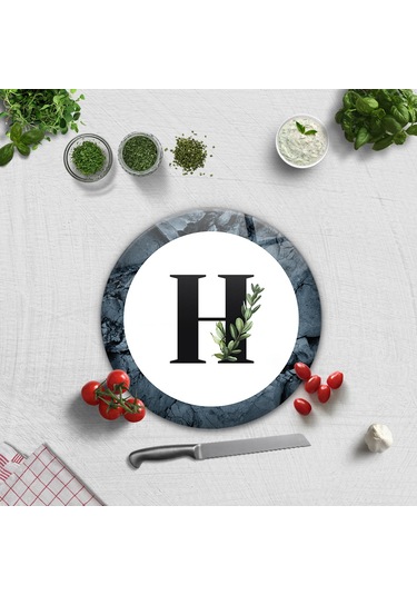 Decorita Cam Kesme Tahtası - Cam Kesme Tablası - Harfli Tasarım H Çap 32 CM