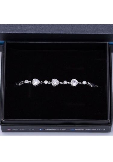 Kalp Model-2 Zirkon Taşlı 925 Ayar Gümüş Kadın Bileklik