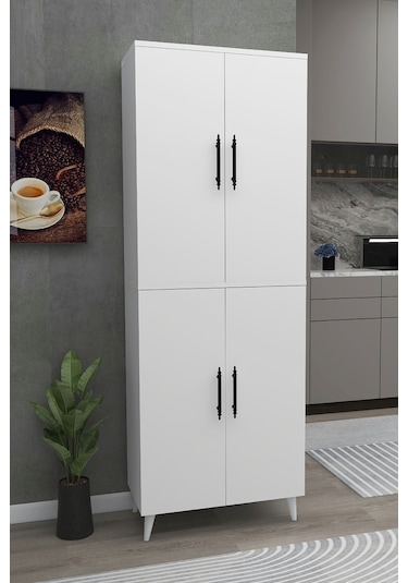 Meta 6 Raflı 4 Kapaklı Çok Amaçlı Xl Dolap Mutfak Banyo Balkon Erzak Killer Dolabı - Beyaz