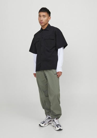 Jack & Jones Erkek Göğüs Cepli Oversized Gömlek - Altitude 12251280 Black Gri