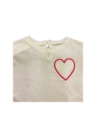 Kız Bebek Kalpli T-shirt Keten Şortlu Takım-13875 Bej