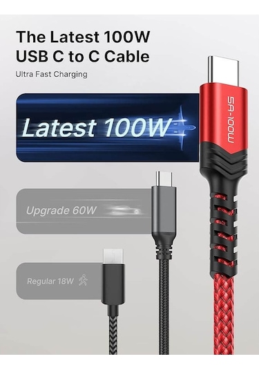 Jsaux Usb C - Usb C Kablosu 100watt 5 Amper Type-c Süper Hızlı Şarj Ve Data Kablosu Cc00201k2
