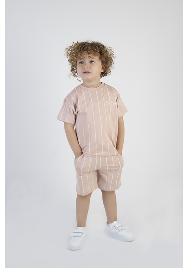 Erkek Çocuk Cool Boys Baskılı Çizgili Kısa Kollu Şortlu Alt Üst Takım 001