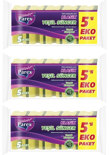 Klasik Yeşil Sünger Oluklu 5'li Paket Üçlü Set