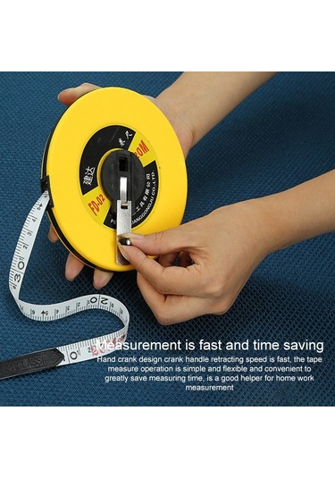 Jianda Fiber Deri Mezura Disk Şeklinde Elle Kumandalı Yumuşak Cetvel Şantiye Ölçüm Cetveli 50m