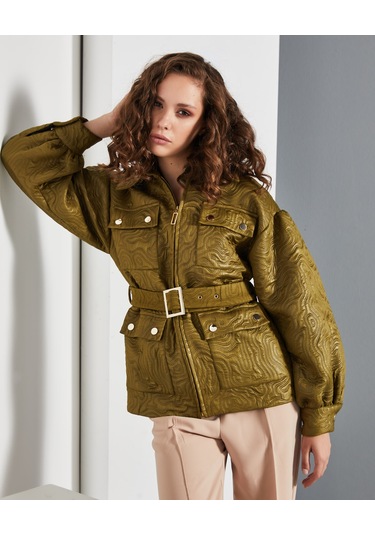 Kısa Kadın Mont - Cepli Ve Kemerli - Modern Ve Şık Tasarım - Günlük Ve Özel Gün İçin Mont Yeşil