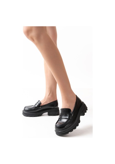 746-759 Siyah Rugan Günlük Yüksek Tabanlı Loafer Ayakkabı SIYAH RUGAN