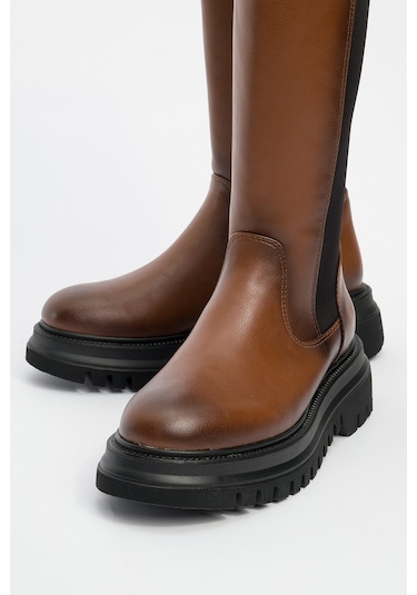 Shadow Taba Streç Detaylı Kadın Çizme Taba