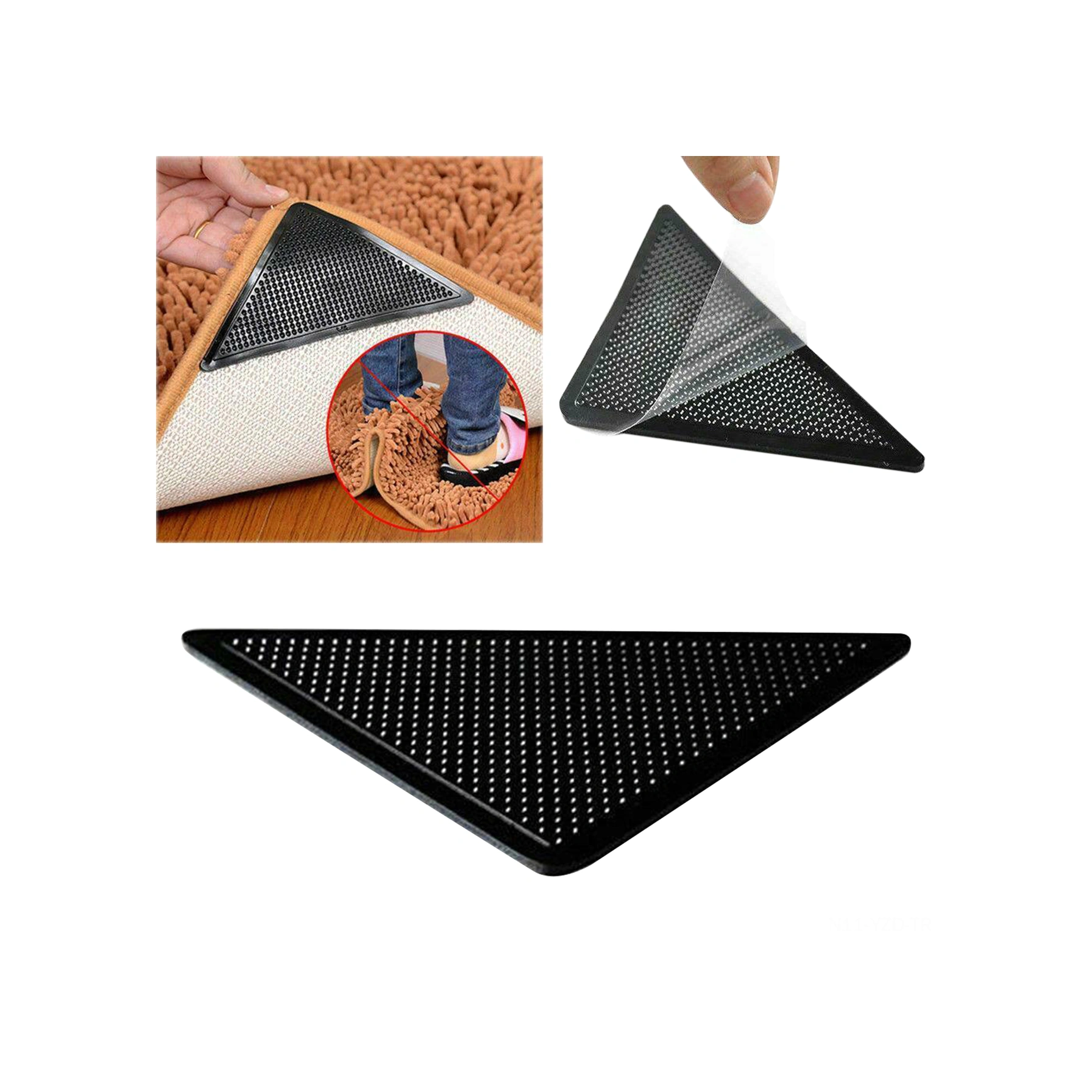 Yuntech01 Su Geçirmez Halı Kayma Engeli, Üçgen Sabitleyici, Tekrarlı Kullanım Silikon Sticker Seti 4 Adet Ana + 4 Adet Yardımcı Diğer