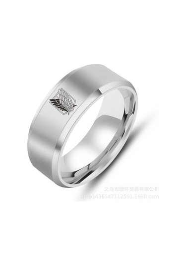 Gümüş Titan Siyah Şerit Paslanmaz Çelik Yüzük Özgürlük Bayrağı Kanatları Parmak Yüzüklere Saldırı 9 Gümüş