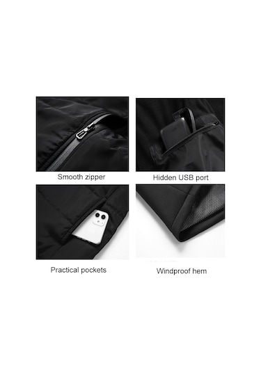 Isıtmalı Yelek Elektrikli Isıtma 3 Sabit Sıcaklık Sıcak Pamuklu Ceket 4 Bölge Isıtma Siyah